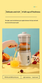 Elektrische Orangenpresse Tragbarer Zitrusentsafter Fruchtsaftpresse Fruchtfleischabscheider Entsafter USB-Ladefunktion 600 ml Smoothie-Mixer