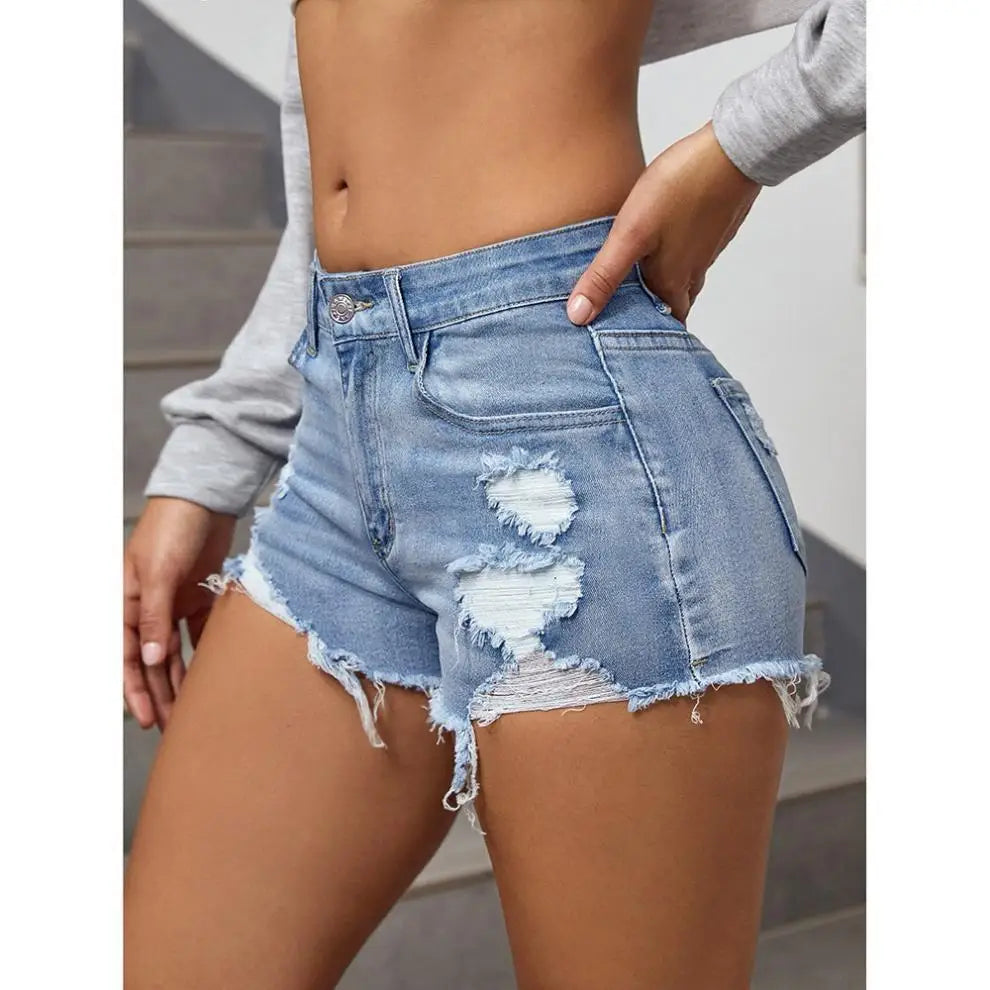 Damen Hotpants Jeans Shorts Zerrissen Kurze Hose Distressed A-Linie High Waist Sommer Streetwear Skinny Hot Pants Mode Freizeitkleidung