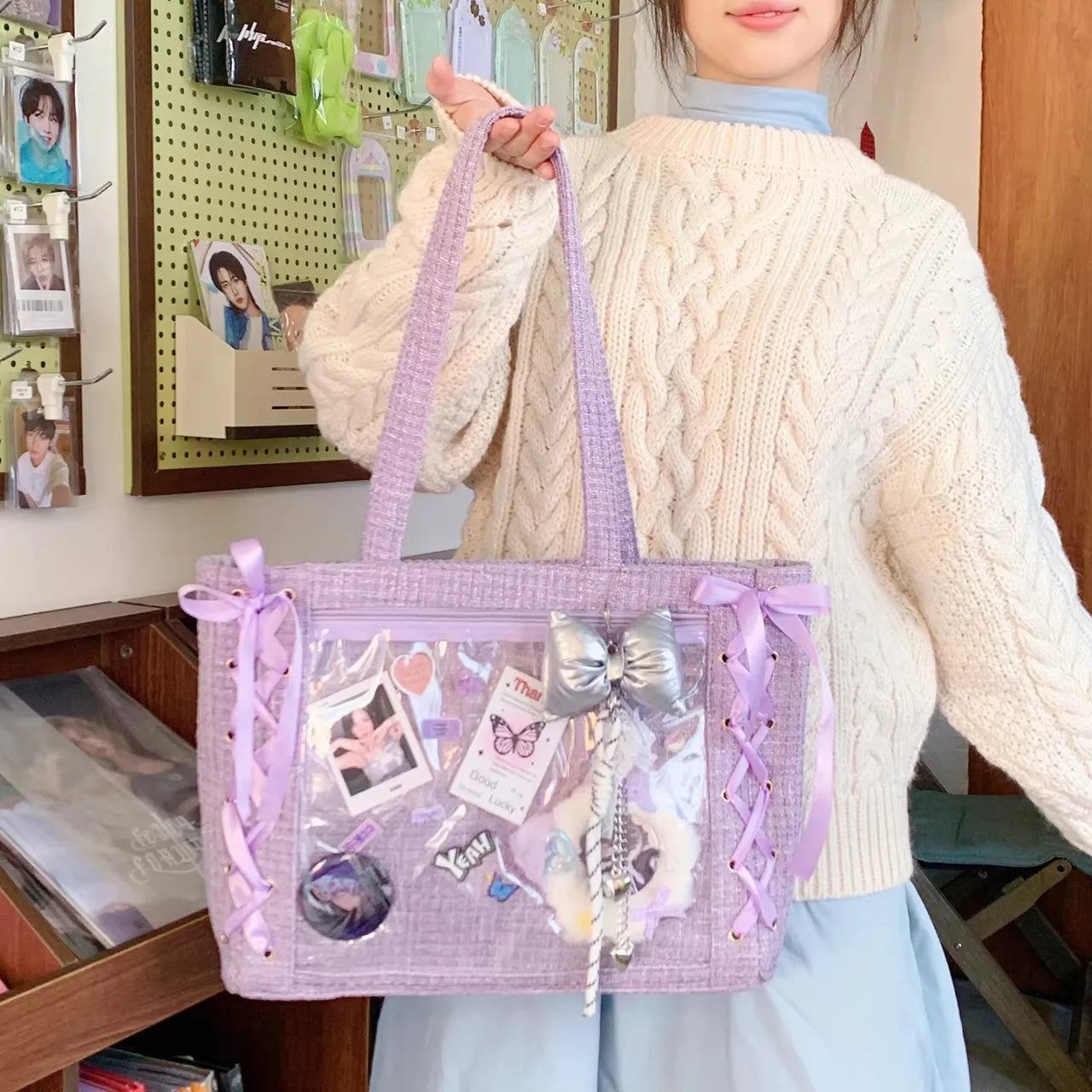 Neue Y2K Süße Japanische Ita Bag Lolita Mädchen Transparente Umhängetasche Große Kapazität Umhängetasche Lässige Tasche DIY Display Handtaschen