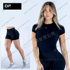 Women's Seamless 2 Piece Yoga Outfit Short Sleeve Top  High Waist Leggings/Shorts Gym Workout Activewear for Fitness Daily Wear
