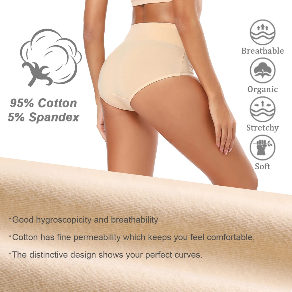 Molasus 5 Stück Damen Baumwollunterhosen Nahtlose Unterwäsche Hohe Taille Volle Abdeckung Damen Slips Set Atmungsaktive Unterhosen Übergröße