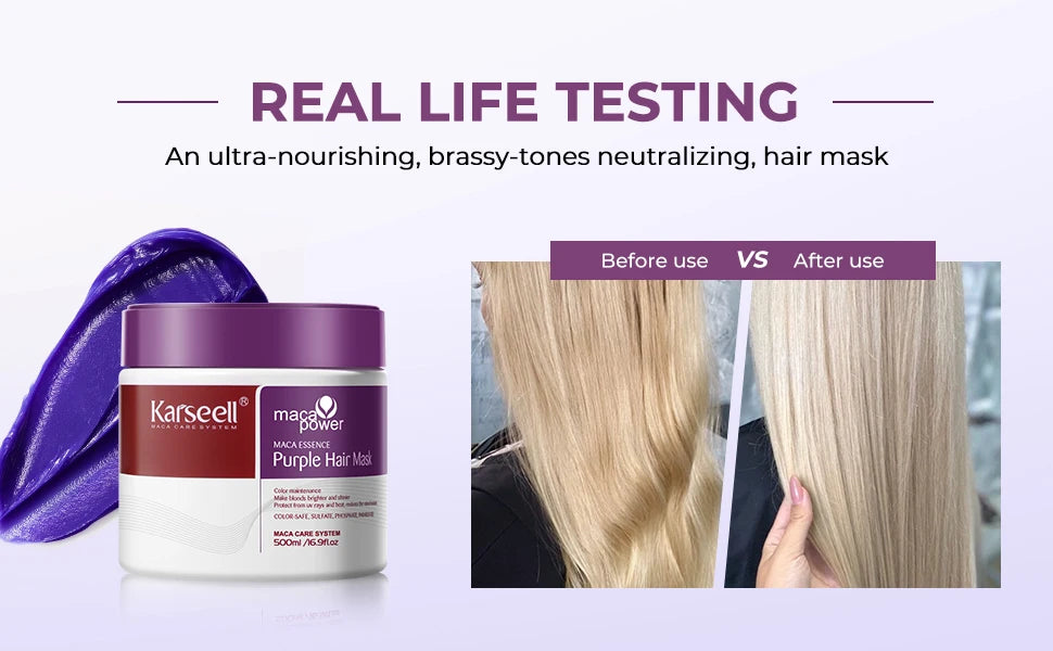 Karseell Lila Haarmaske 100ml/500ml Professionell neutralisiert Gelbstich für blondes, silbernes, graues und gesträhntes Haar