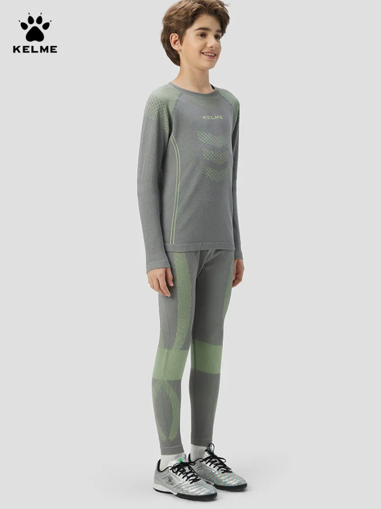 Kelme Children's Quick Drying Clothes Set Outdoor Running Sports Long Sleeve Knitted Training Base Shirt For Boys And Girls