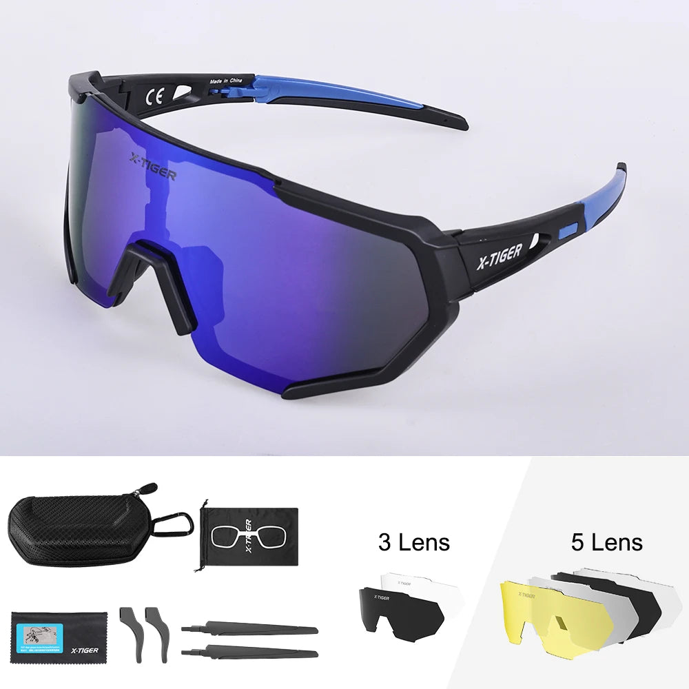 X-TIGER Radsportbrille Polarisierte Brille Fahrradbrille Sport Herren Photochrome Sonnenbrille MTB Rennrad Brille 3/5 Gläser