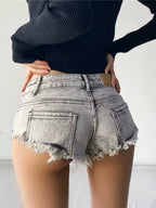Damen Sommer Low Waist Denim Shorts Stretch Kurze Jeans Hot Pants Sexy Dreieckiges Design Po-Former Casual Streetwear DURIKIES