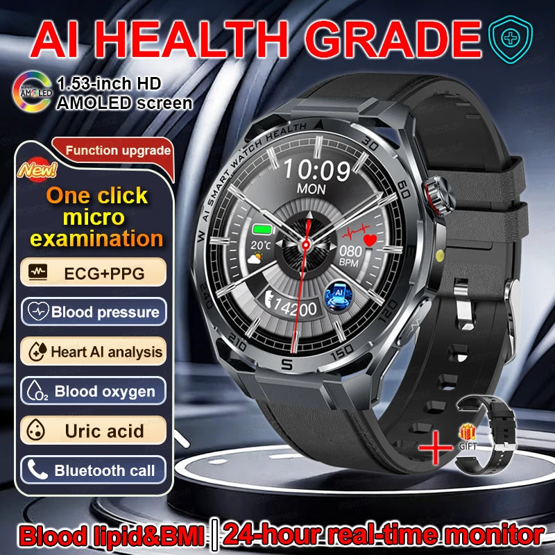 EKG High-End Gesundheits-Smartwatch Herren Blutdruck Lipide Blutsauerstoff Körperanalyse Harnsäure Gesundheitstracker Smartwatch Herren Damen