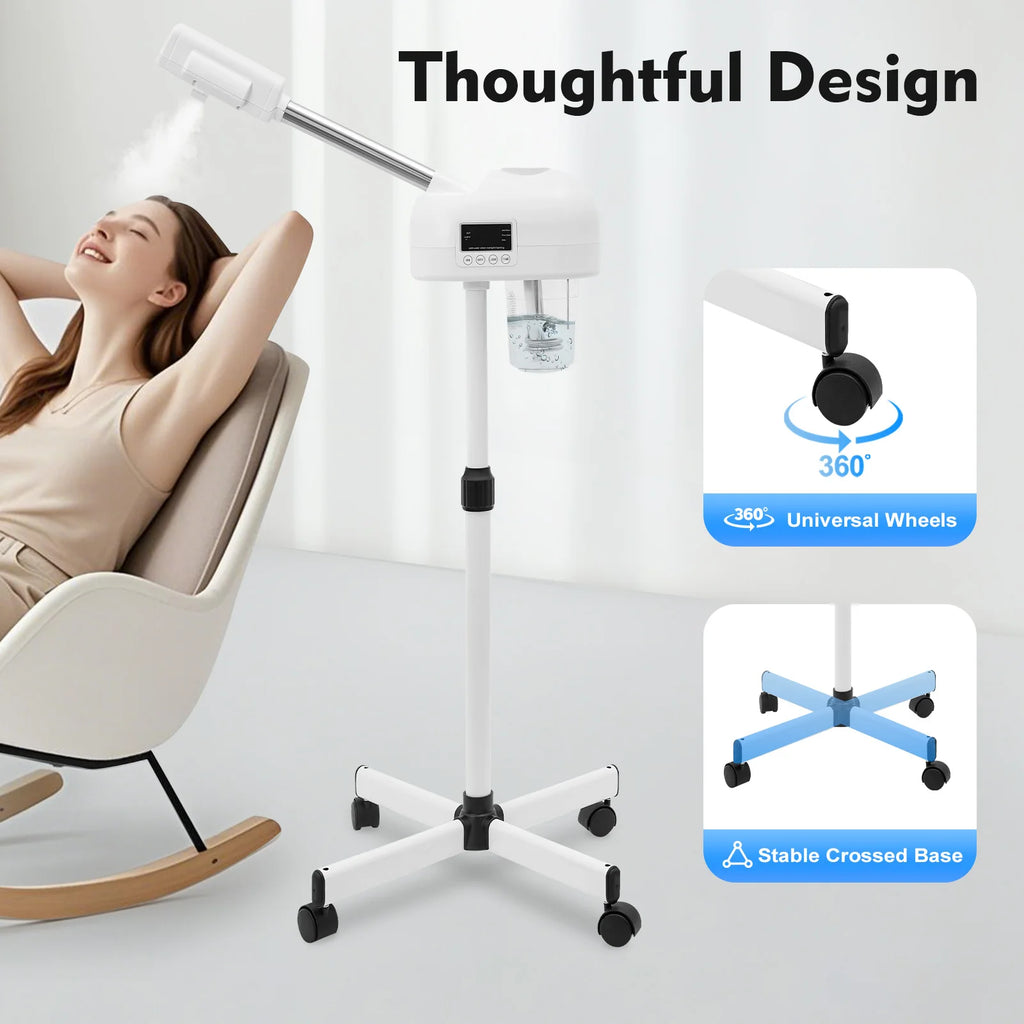 Professioneller Gesichtsbedampfer Nano-Ionen Ozon Heißdampf mit LCD-Bildschirm Höhenverstellbar für Salon Zuhause Spa Anti-Aging