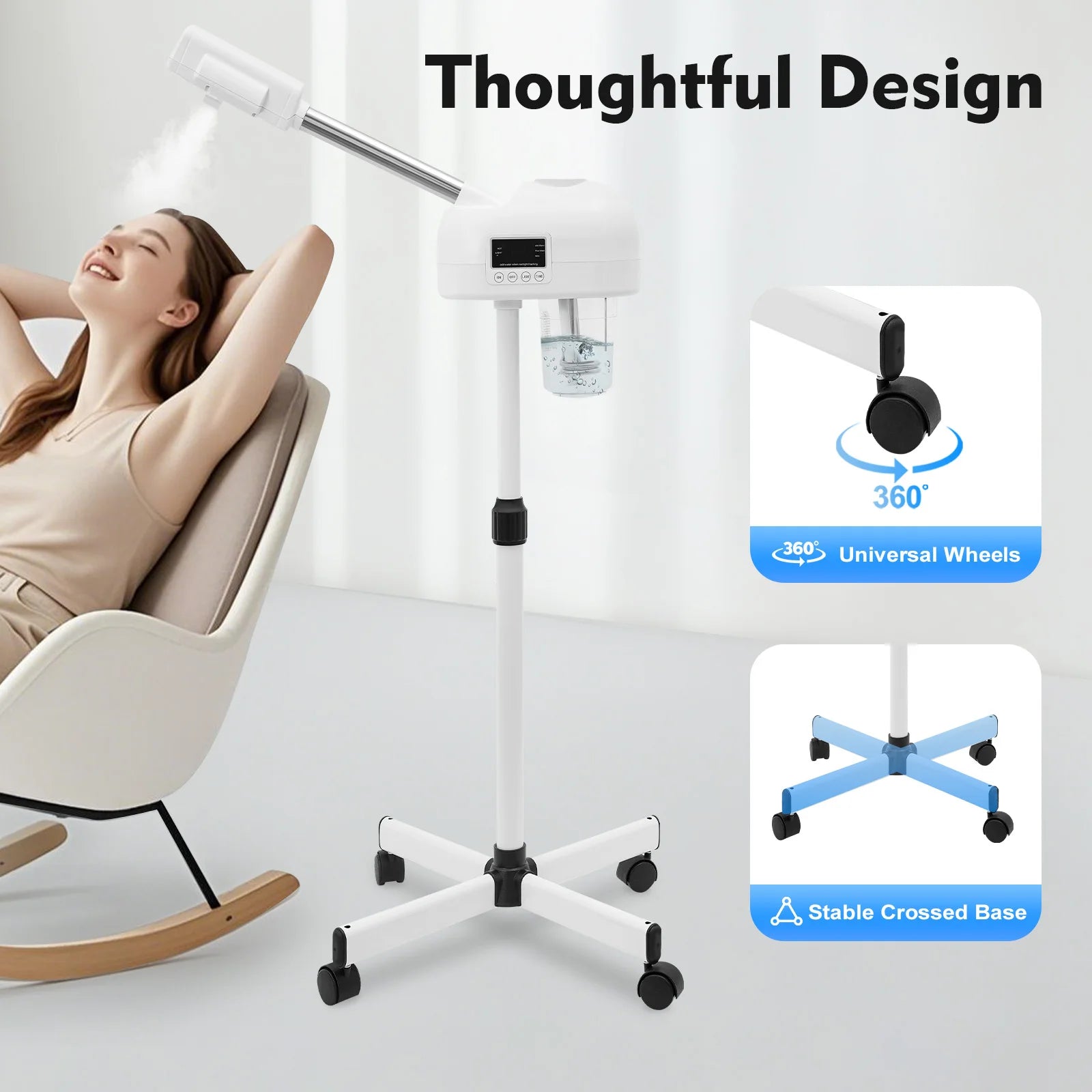 Professioneller Gesichtsbedampfer Nano-Ionen Ozon Heißdampf mit LCD-Bildschirm Höhenverstellbar für Salon Zuhause Spa Anti-Aging