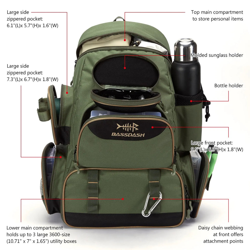 Bassdash Angeltasche Köderrucksack Leicht Taktisch Köderbox Multifunktional