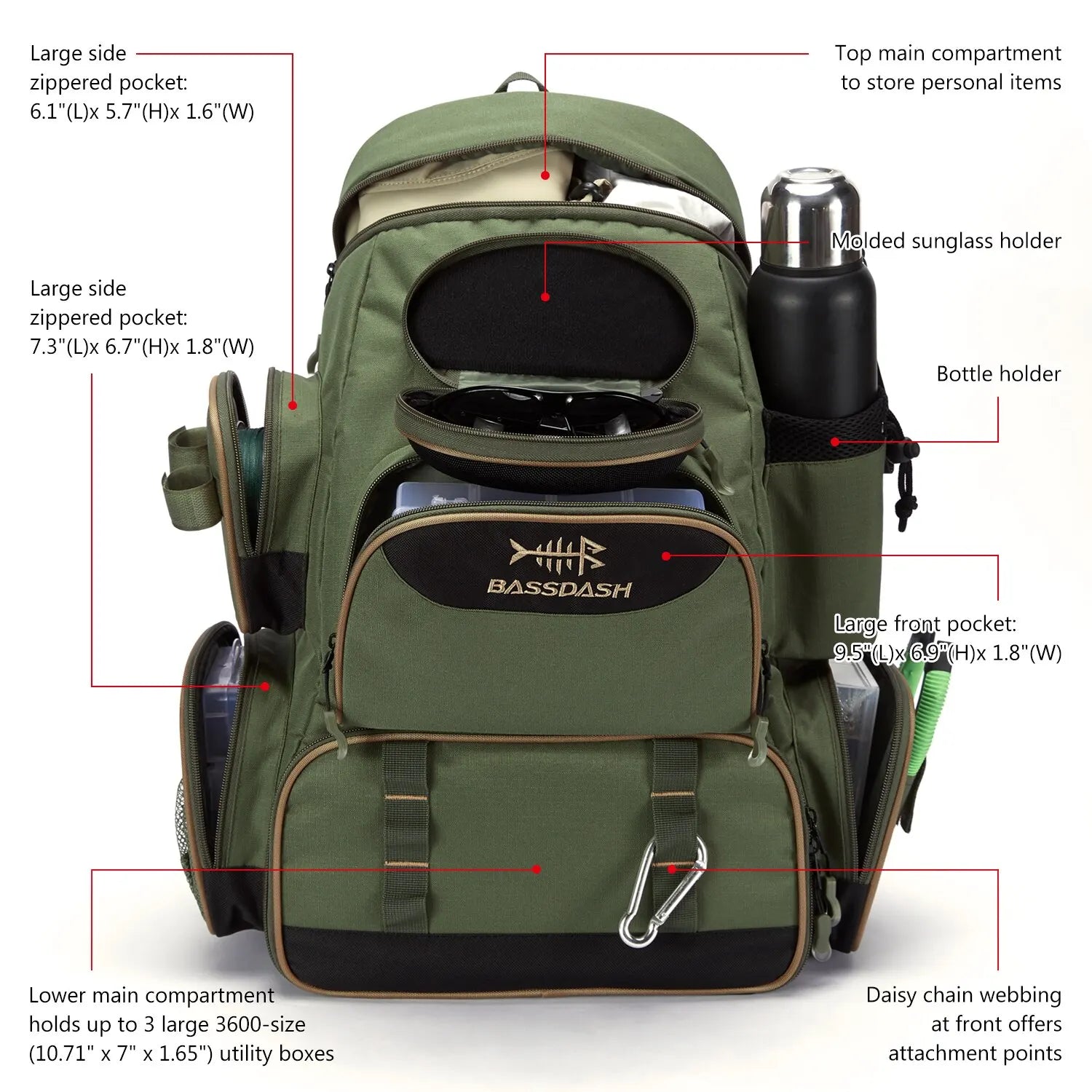 Bassdash Angeltasche Köderrucksack Leicht Taktisch Köderbox Multifunktional