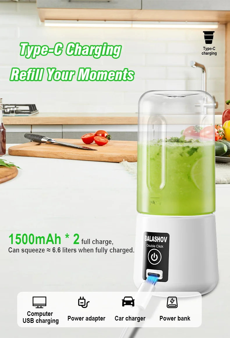 Tragbarer Entsafter Mixer 450ml USB Wiederaufladbarer Zitronen-Orangen-Frucht-Entsafter Becher Elektrische Saftmaschine Reiseentsafter