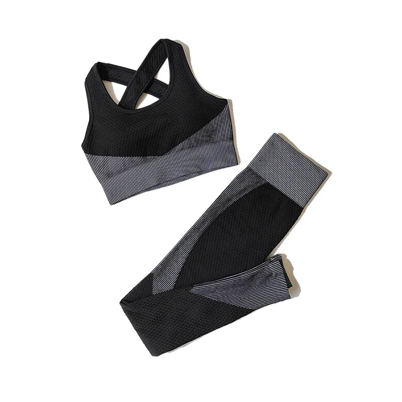 2/3tlg Damen Yoga Anzug Nahtlos Gestrickte Yogahose Leggings Kleidung Reißverschluss Langarm Crop Top Fitnesskleidung Sportbekleidung Gym Set