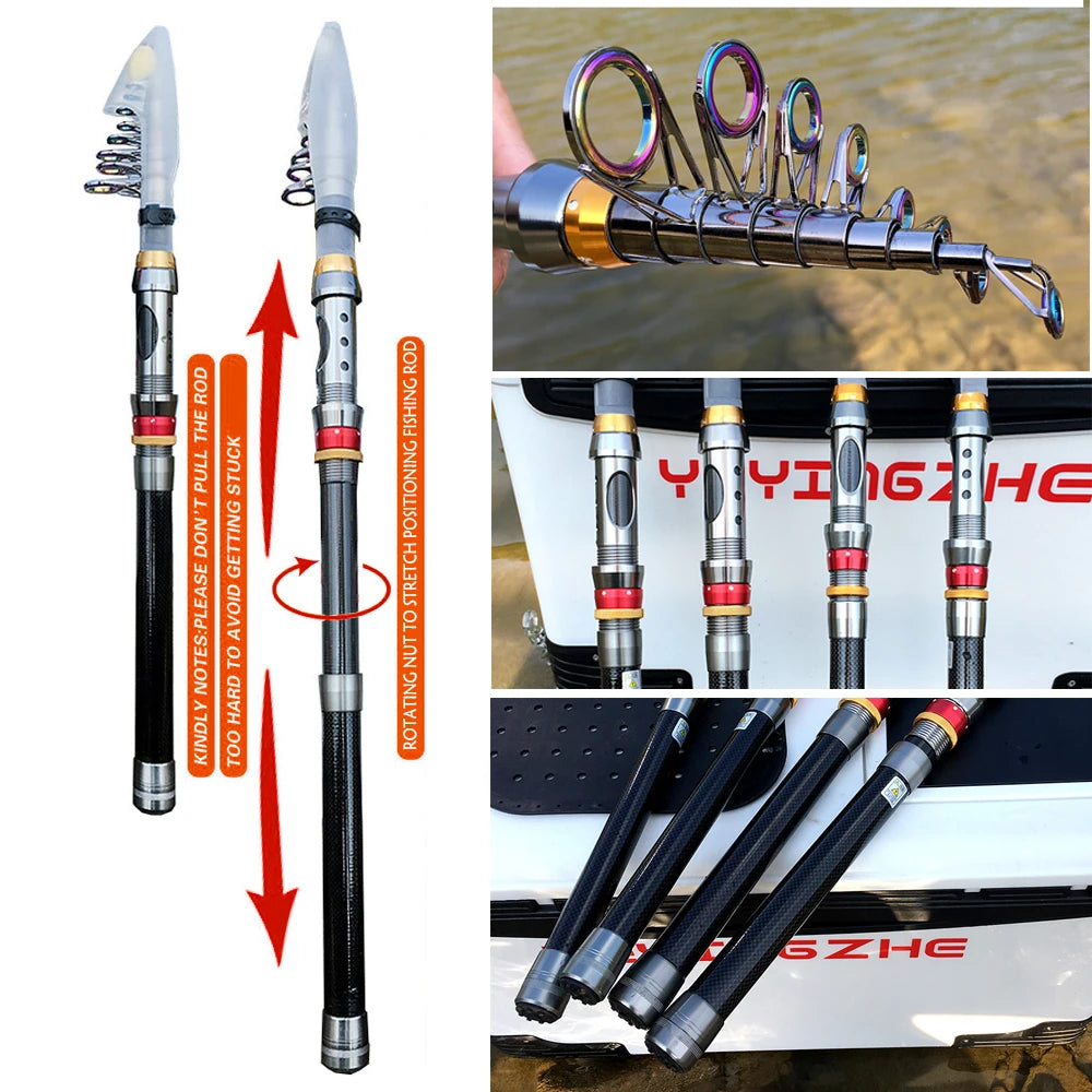 1.8-3.6m Kohlefaser Angelrute und Rollen-Set, superharte Teleskop-Angelrute, Spinnrollen-Set, max. Widerstand 3-8kg Pesca
