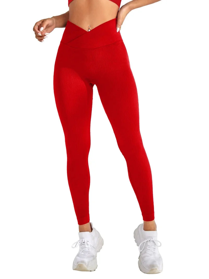 Damen Sport Leggings V-Bund Elastische Pfirsich-Po-Fitnesshosen mit erhöhtem Po und hoher Taille Nahtlose Yoga-Hosen Eng