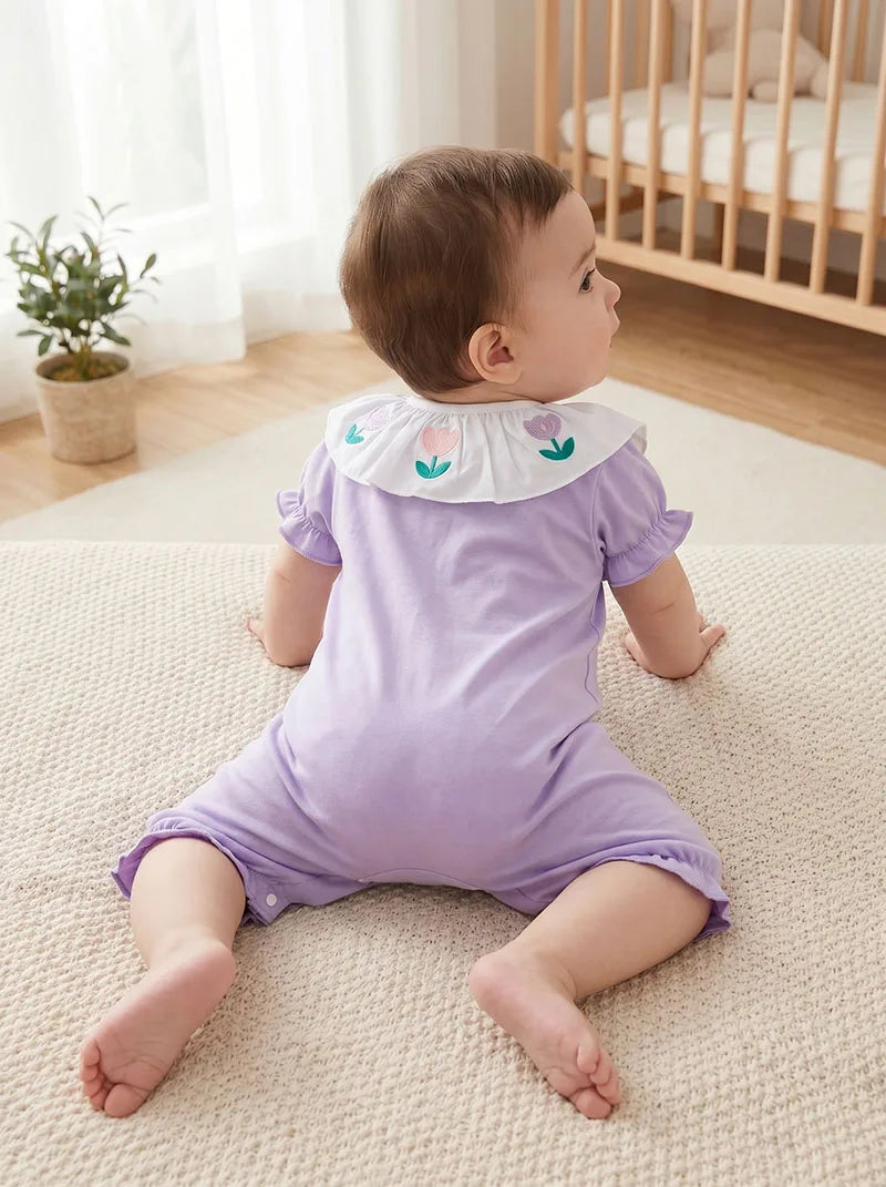 MILANCEL Sommer Baby Strampler 0-24M Weicher bequemer Kleinkind Overall Bestickte Blumen Baby Mädchen Kleidung
