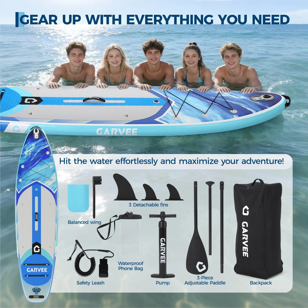 Aufblasbares Stand-Up Paddleboard Komplettset mit verstellbarem Paddel/Handpumpe für Wassersport und Surfen im Freien
