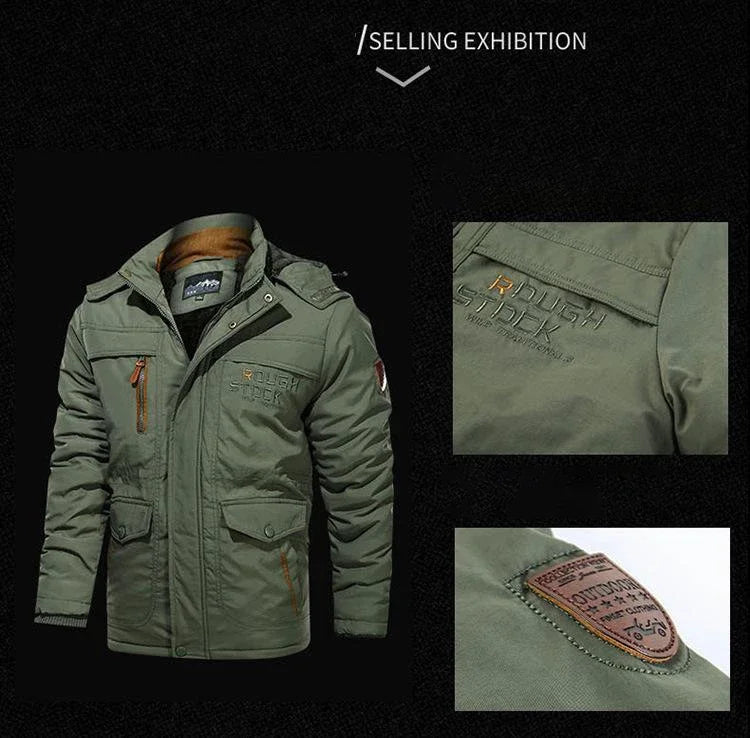 Herren Winterjacke Fleece-Futter Outdoor Parka Mantel Kapuzen-Windbreaker Militär Dick Warme Oberbekleidung Große Größe 6XL Multi-Taschen