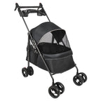 Folding Pet Stroller/Buggy, Dog/Cat Carrier, Pet Travel Stroller for Dogs with Cup Holder, Wheels with Brakes, Oxford Fabric, Steel Frame, 50 x 70 x 95 cm