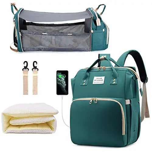 3-in-1-Wickeltaschen-Rucksack, faltbares Babybett, wasserdichte Reisetasche mit USB-Ladefunktion, Wickeltaschen-Rucksack mit Wickelbett, 3 Typen