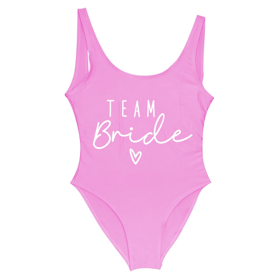 Junggesellinnenabschied Badeanzüge Einteiler Team Braut Bademode Braut zu sein Frau Rosa Bademode Bachelorette Strandmode Badeanzüge