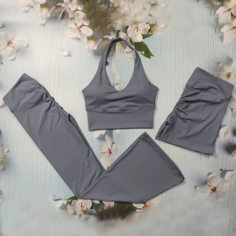 Scrunch-Sportanzug Damen Yoga-Set Gymnastik-Kleidung Sexy Sport-BHs und Schlaghosen-Sets Fitness-Outfits Damen Trainingskleidung