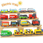 Train Track Wooden Train Toys Magnetic Set Electric Car Locomotive Diecast Slot Fit All Wood Brand Biro Railway Tracks For Kids