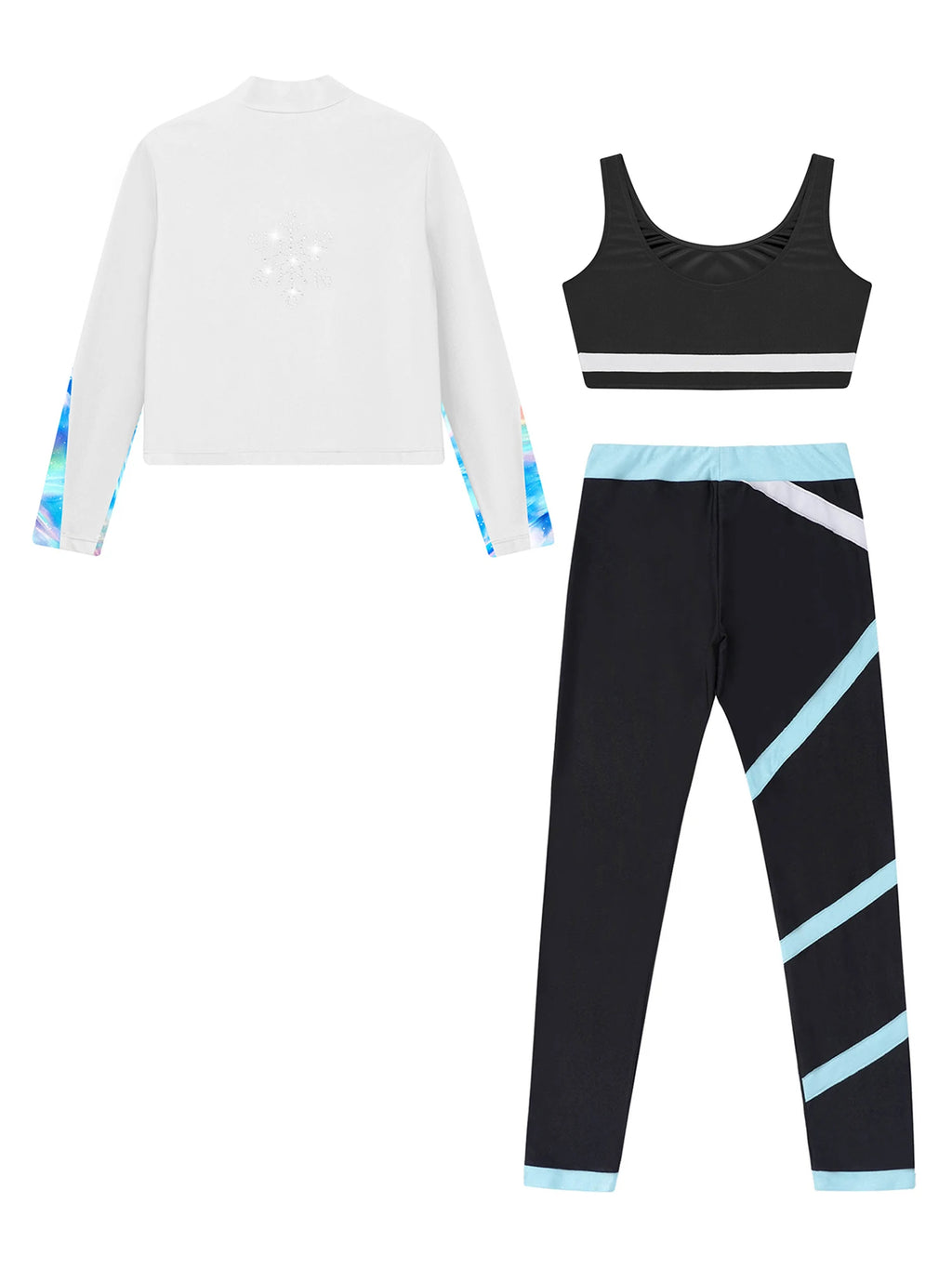 3Pcs Kids Girls Skating Athletic Fitness Workout Tracksuit Sleeveless Vest Top +Pants with Long Sleeve Zipper Sweatshirt Gym Set