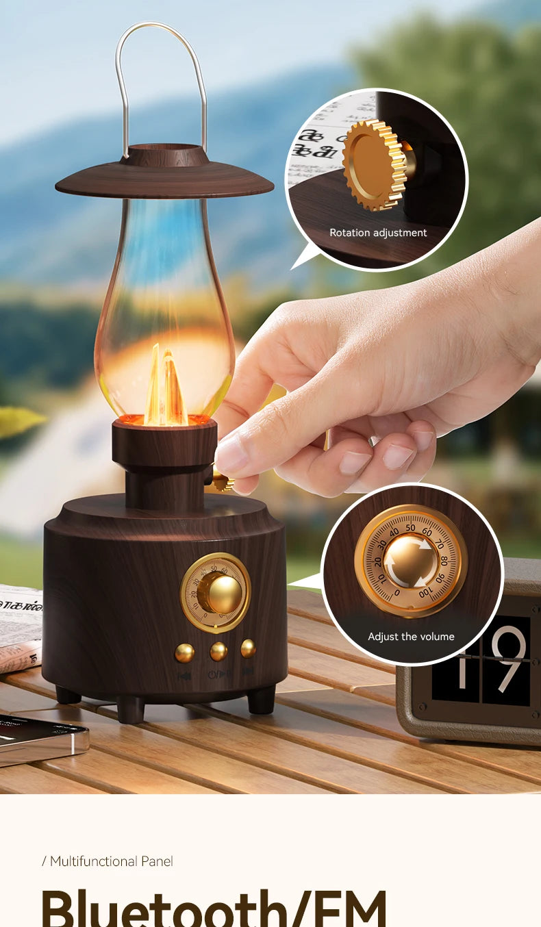 Retro Lampen-Stil Kabelloser Bluetooth-Lautsprecher mit Tragbarem FM-Radio und USB-Anschluss Bluetooth 5.3 Geeignet für Camping, Heimdekoration