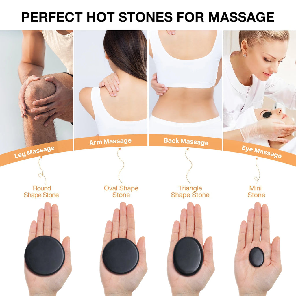 HEISSE STEINMASSAGE-SET - Professionelle Spa-Massagegeräte - Für Nacken, Rücken, Bauch, Beine & Ganzkörpermassage