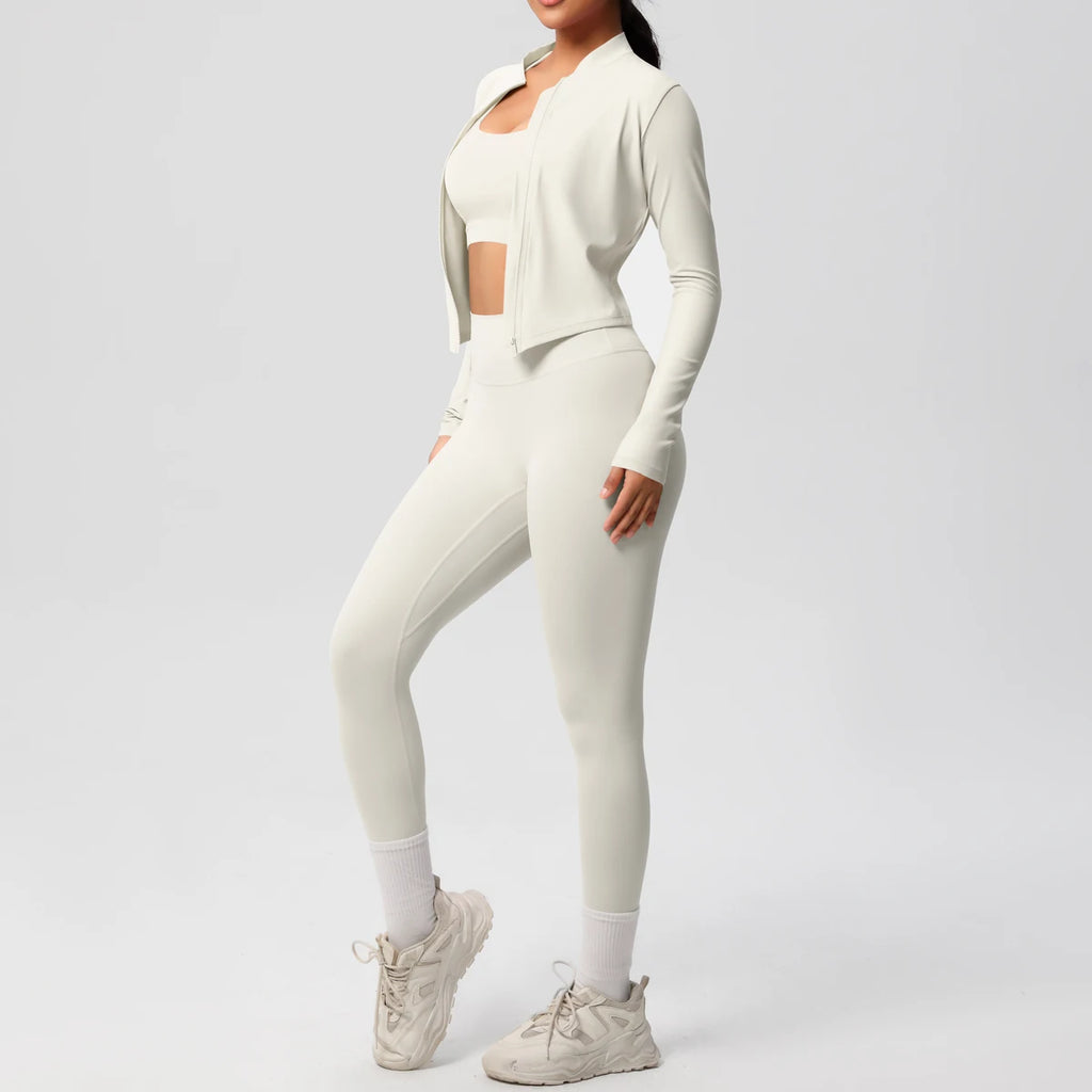 3-teiliges Sportbekleidung Yoga-Set Gym Sport-BH Reißverschlussjacke Leggings Kleidung Sportbekleidung Yoga-Anzüge für Damen Fitness-Set Trainingsanzug