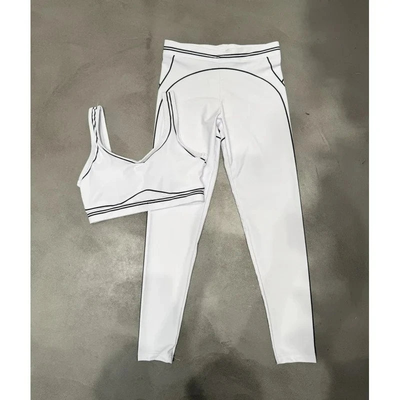 Women Striped Sexy Yoga Set, High-elasticity Quick-drying Sports Vest with Trousers, Fitness Gym Workout Outfit for Daily Sports