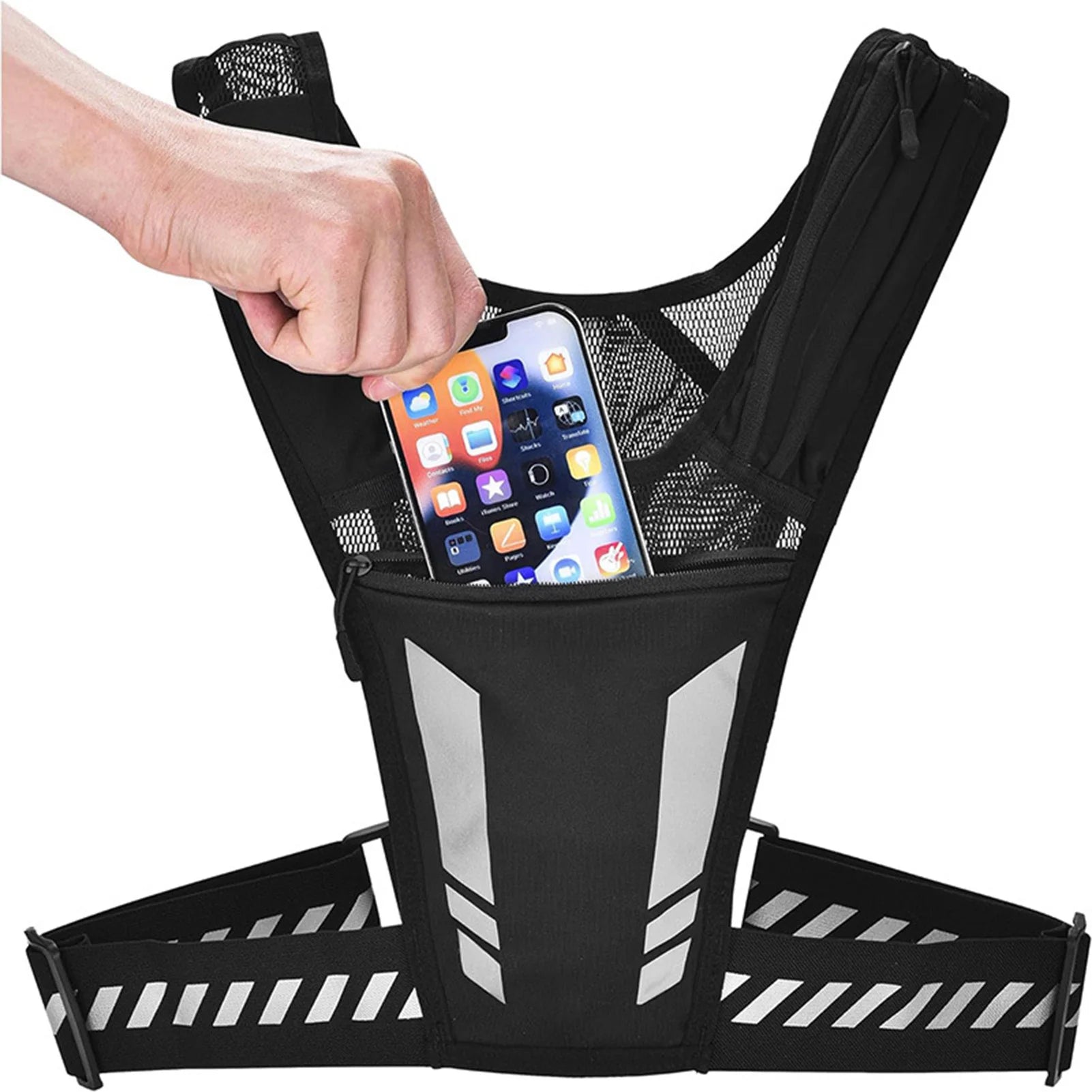 Ultraleichte Laufweste mit Handytasche Trinkflaschenhalter Atmungsaktiver Trinkrucksack für Outdoor-Radfahren Wandern Trail