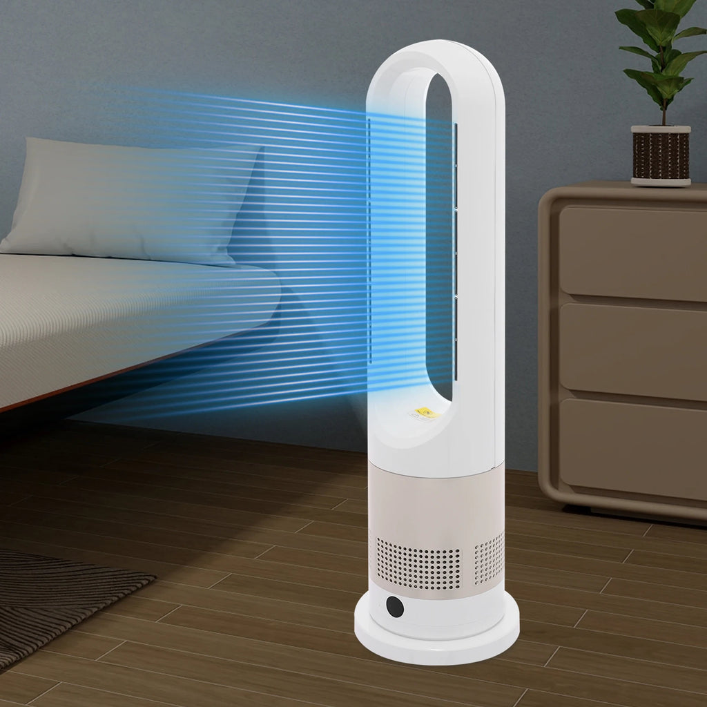 Blattloser Ventilator zum Kühlen und Heizen 220 V mit Timer, Fernbedienung, 8 Windstärken, leise, für Zuhause, Klimaanlage, Heizung, LED-Anzeige