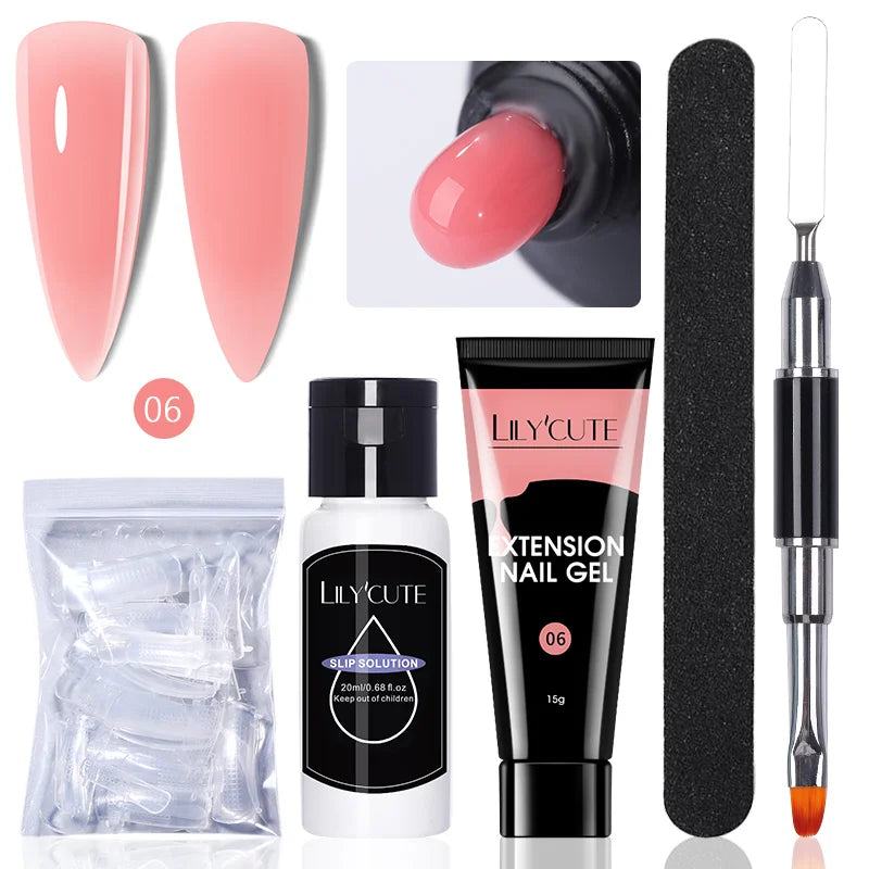 LILYCUTE 15ml Verlängerungsgel-Nagellack-Set Quick Nail Prolong mit Verlängerungsform-Nagelspitzen Acryl-Lösung Maniküre-Werkzeug-Kit