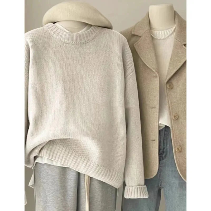 Weicher, wachsartiger Rundhals-Pullover aus 100 % reinem Kaschmir für Damen, lockerer Pullover, Herbst- und Winter-Kurzpullover