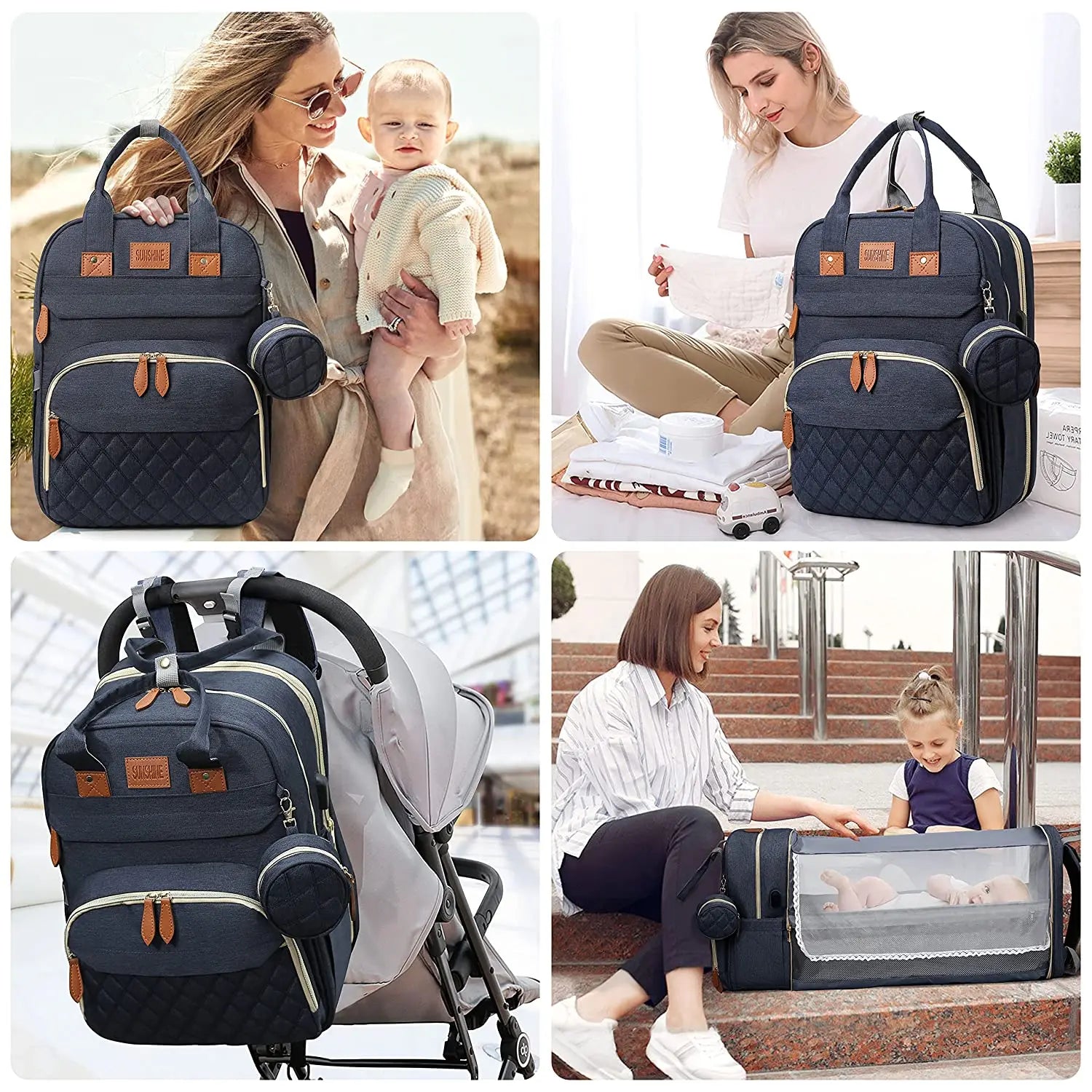 3-in-1-Wickeltaschen-Rucksack, faltbares Babybett, wasserdichte Reisetasche mit USB-Ladefunktion, Wickeltaschen-Rucksack mit Wickelbett, 3 Typen