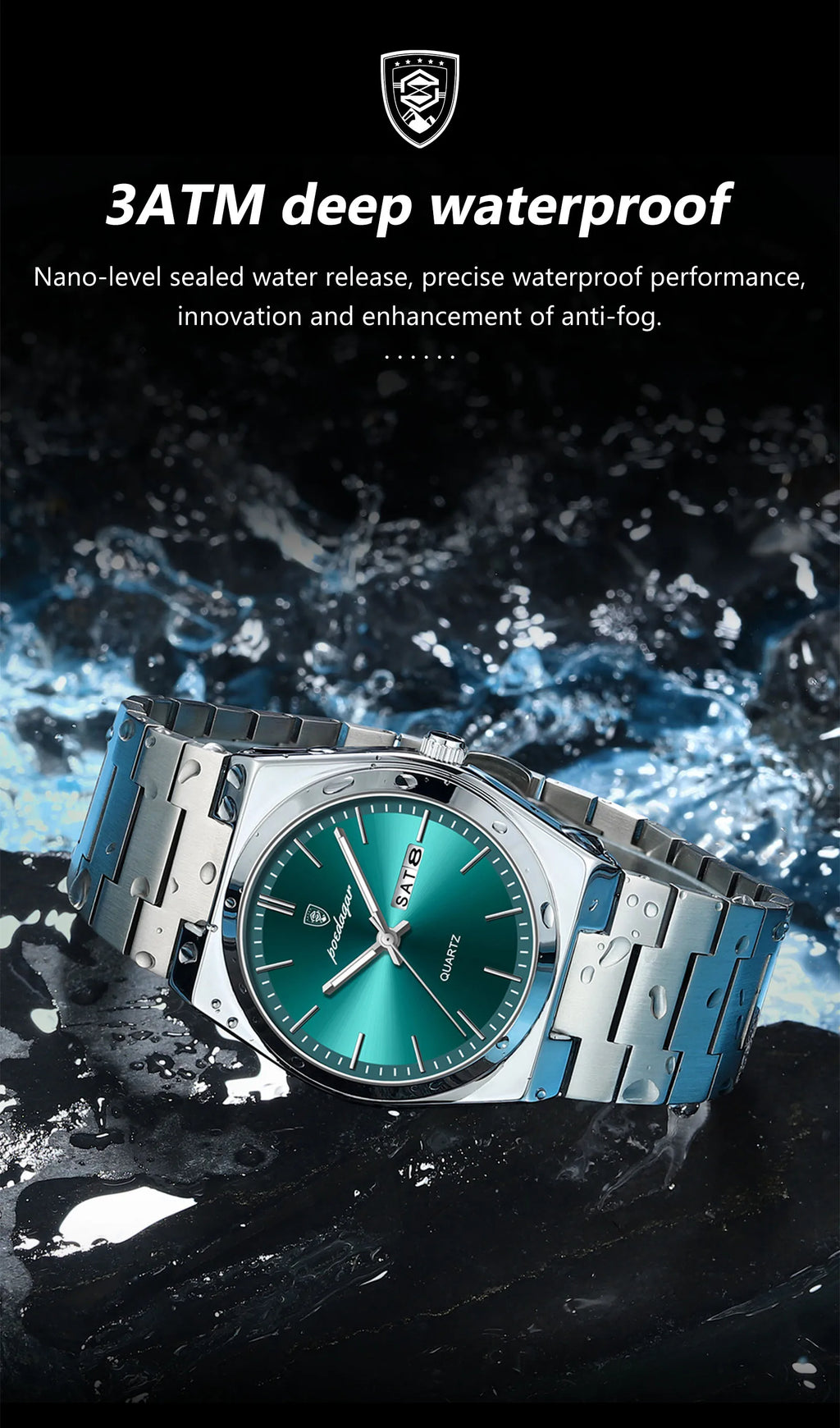 POEDAGAR Luxus Herrenuhren Wasserdicht Leuchtende Datumsanzeige Wochentag Herrenuhr Edelstahl Casual Mode Quarz Herren Armbanduhr Reloj