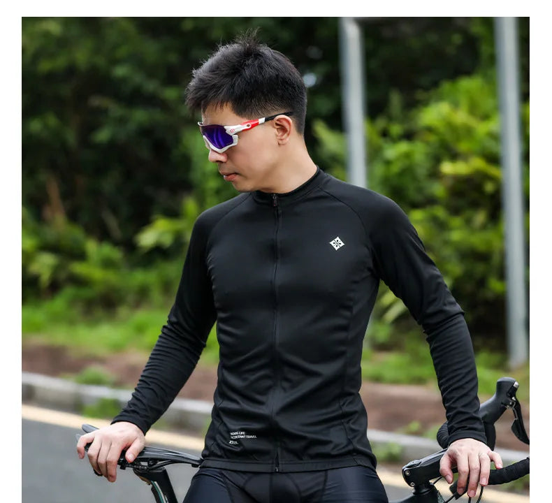 XINTOWN Herren Langarm-Radtrikot, Rennbekleidung für Frühling/Sommer, Export-Fahrradbekleidung, einfarbiges Langarm-Oberteil