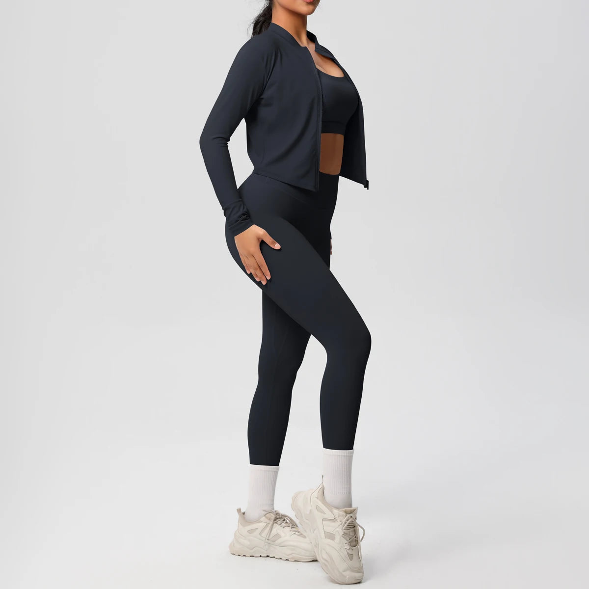 3-teiliges Sportbekleidung Yoga-Set Gym Sport-BH Reißverschlussjacke Leggings Kleidung Sportbekleidung Yoga-Anzüge für Damen Fitness-Set Trainingsanzug