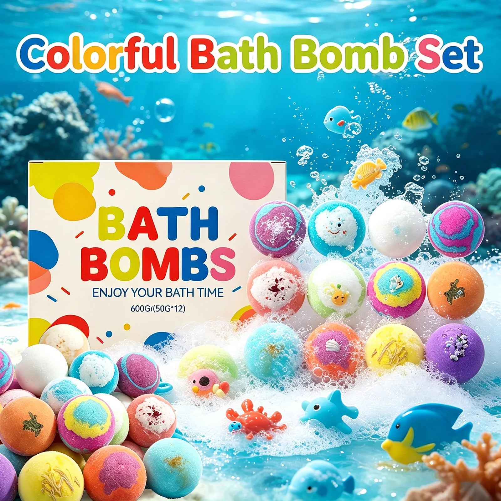 12er Kinder-Badebomben-Set mit Überraschungsspielzeug im Inneren, natürliche, organische Schaumbäder, Fizzies-Kugeln, Geschenk für Kinder, Feiertagsgeschenkset Hauptbild