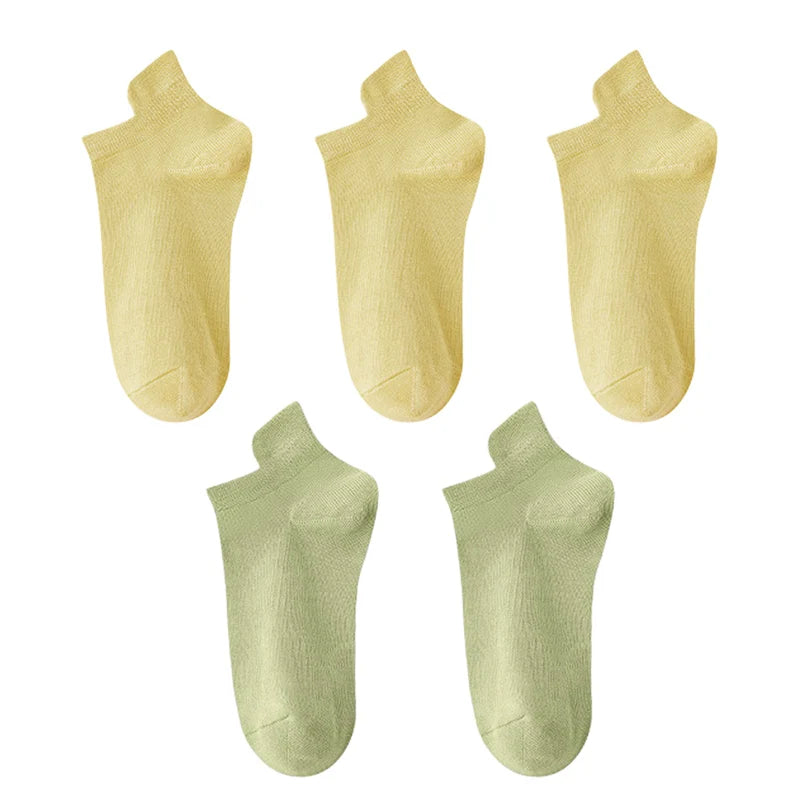 10 Stück=5 Paar Damen Socken Casual Atmungsaktiv Hohe Qualität Knöchelsocken Sommer Low Cut Baumwolle Dünne Kurze Elastische Socken calcetines