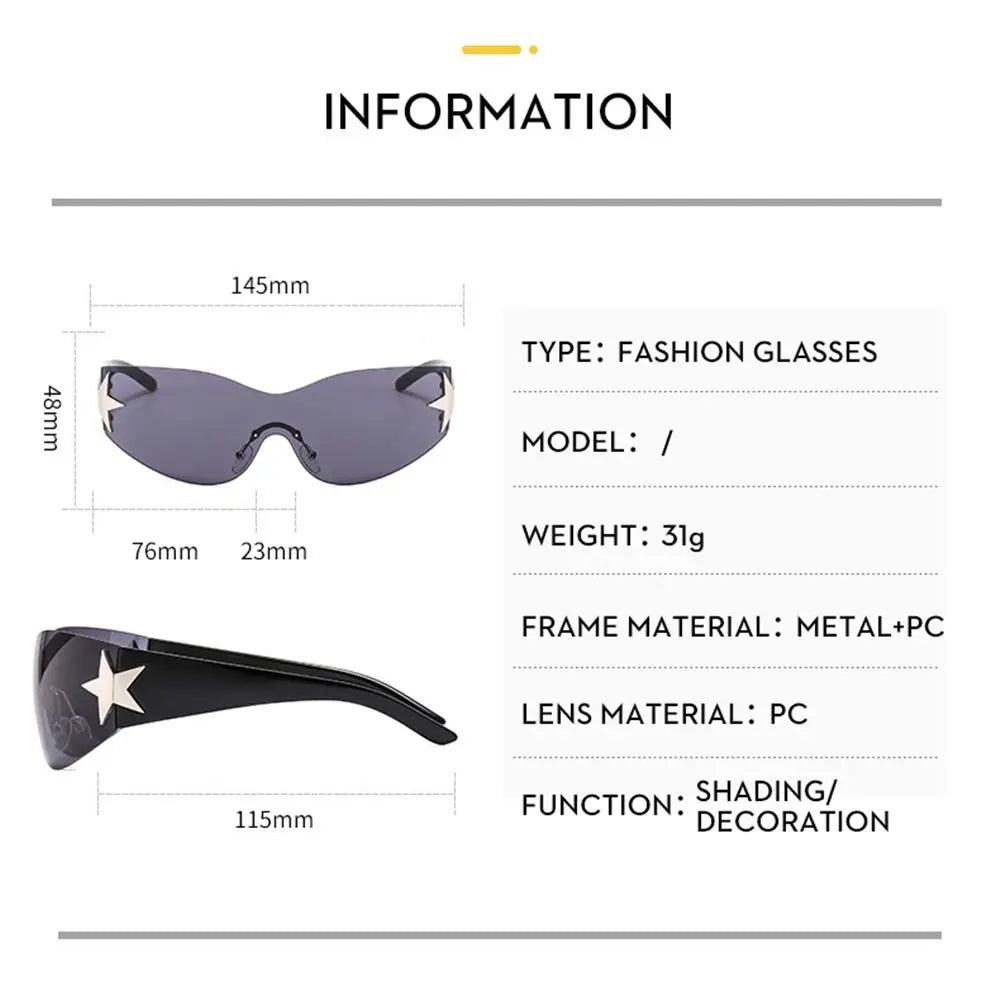 Neue Y2K Randlose Punk-Sonnenbrille Goggle Damen Herren Luxusmarke Wrap Around Sonnenbrille Fünf Sterne Eyewear Sport One Piece Shades