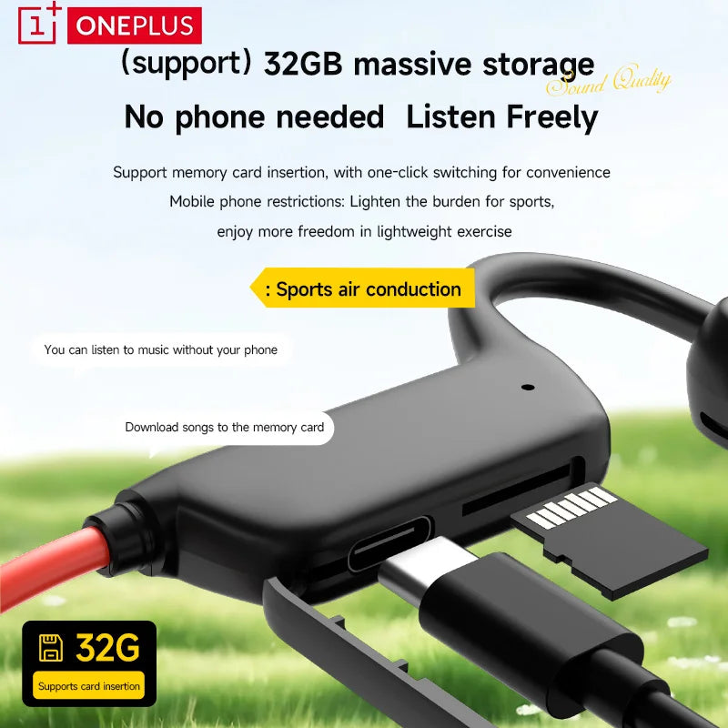 OnePlus Bluetooth Knochenschall-Kopfhörer Drahtlose offene Kopfhörer Freisprechfunktion Wasserdichte Sport-Kopfhörer mit Mikrofon