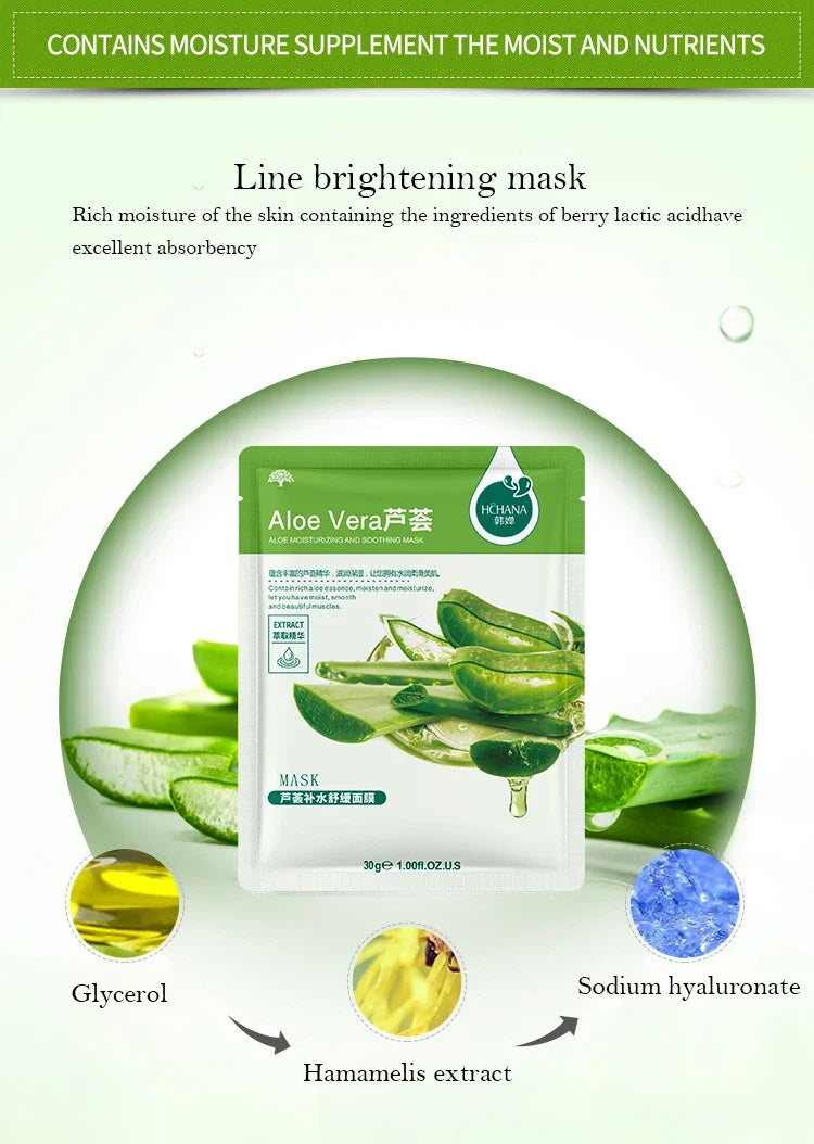 20 Stück natürliche Pflanzen-Gesichtsmaske Feuchtigkeitsspendend Öl-Kontrolle Anti-Aging Frucht Aloe Koreanische Tuchmaske Schönheit Hautpflegeprodukte