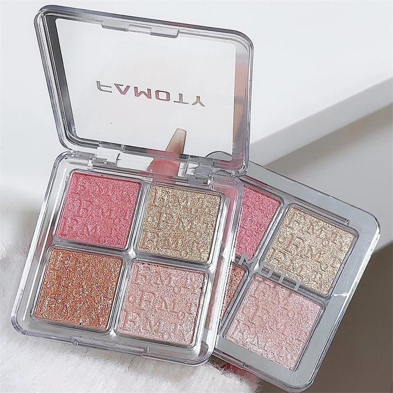 4 Farben Diamant Highlighter Puder Palette Glitzer Gesichtskontur Aufhellen Make-up Schimmer Ultrakonzentrierte Leuchtkraft Kosmetik