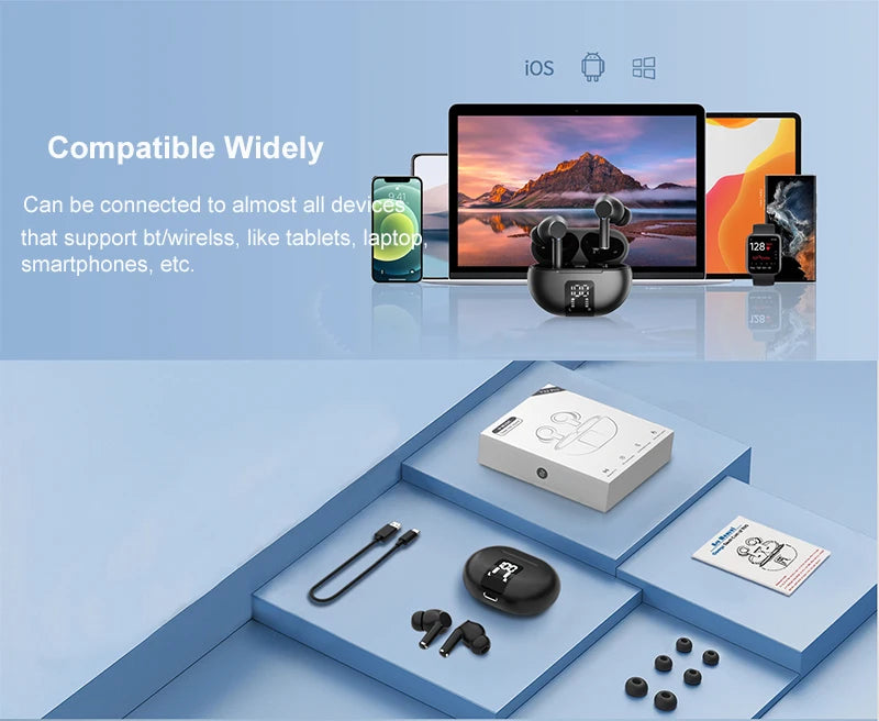 Kabellose Bluetooth 5.3 Kopfhörer 60 Std. Wiedergabezeit LED-Leistungsanzeige Ohrhörer Mikrofon Geräuschunterdrückung Stereo Sound Earphones