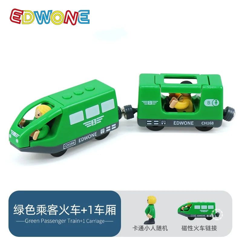 Hölzernes Elektroauto-Set Magnetischer Elektrozug mit kleiner Puppe Druckguss-Steckspielzeug-Set Kompatibel mit Eisenbahn-Holzschienenbahn
