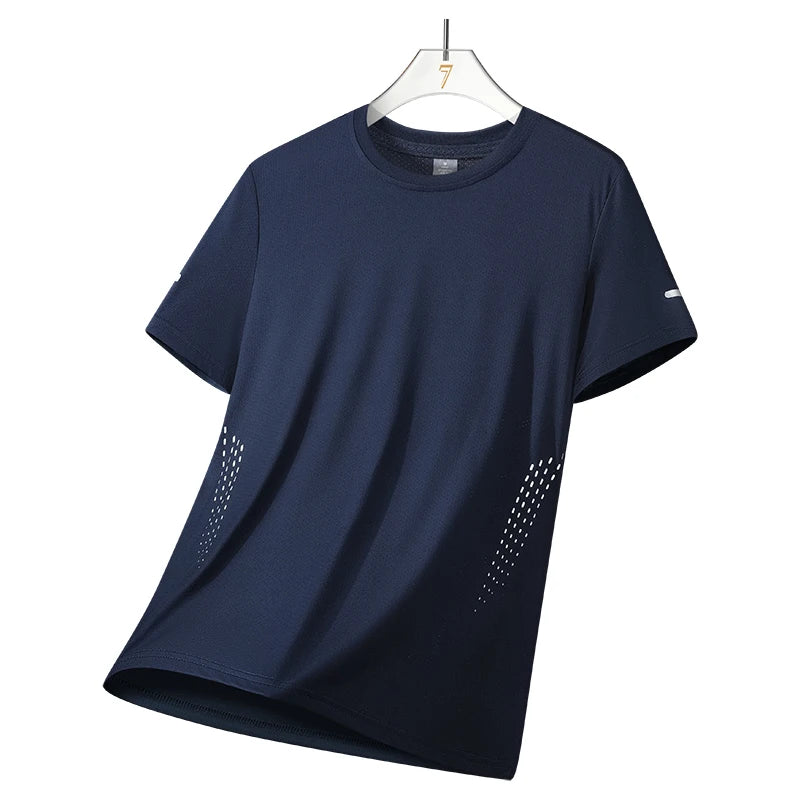 CHRLCK Herren Wander-Schnelltrocknungs-T-Shirts Atmungsaktive Lauf- und Angel-T-Shirts Weiche Elastizität Outdoor-Sport-Kurzarmshirt Sommer