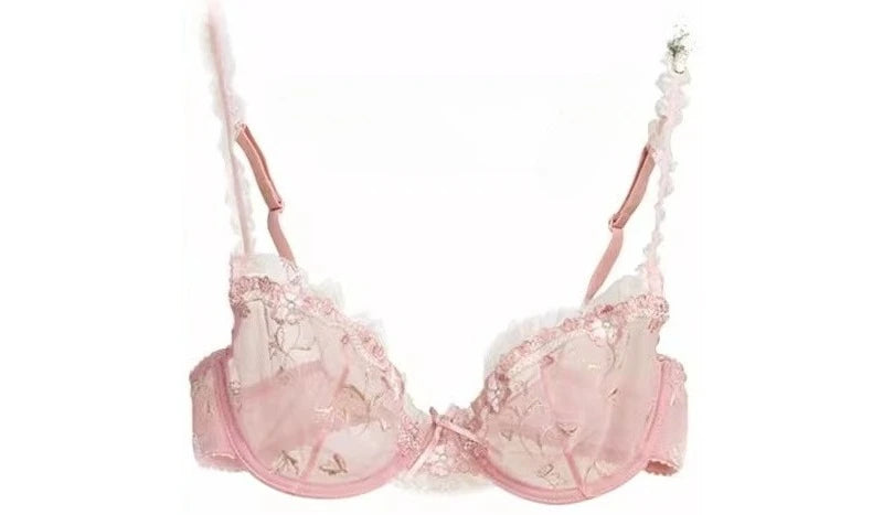 Französischer Minimizer-BH-Set | Große Größe, ungefüttert, Spitze, Halb-Cup, große Körbchen, dünn, Anti-Schwerkraft, transparenter Dessous-Set BANERDANNI BHs