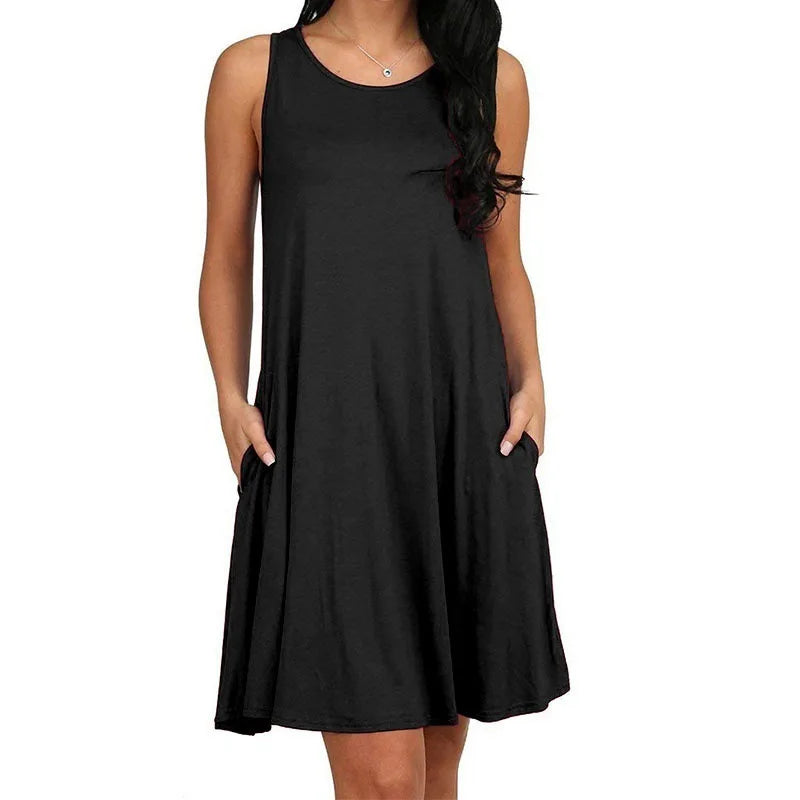 Damenkleid Sommer Freizeit T-Shirt Kleider Strandüberzug Einfarbig Plissee Tanktaschen Kleid Zweitbild